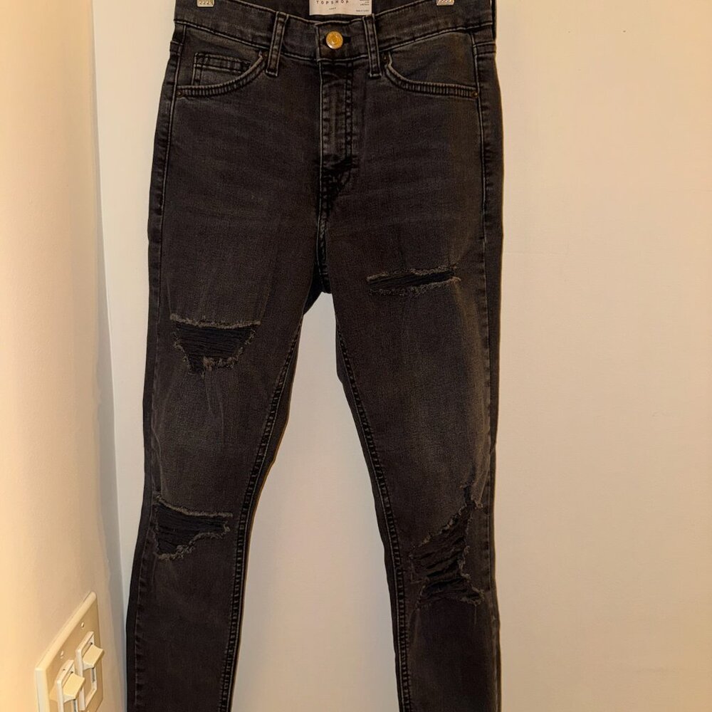 Topshop Jamie Ripped Black Jeans - 25